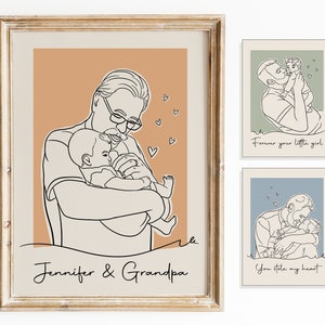 Custom Grandpa Portrait Gift, Grandpa and Kid Line Art Portrait from Photo, Fathers Day Gift for Grandpa, Gift for Grandpa from Grandkids