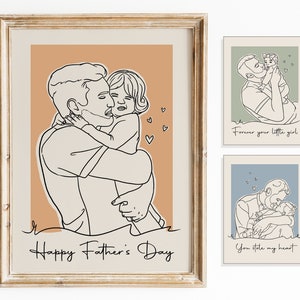 Custom Father Day Gift,  Custom Dad and Kid Line Art Portrait from Photo, Dad & Daughter illustration, Personalized Portrait, Dad and Son