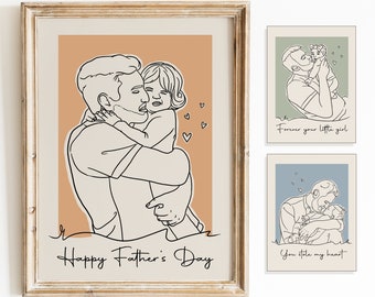Custom Father Day Gift,  Custom Dad and Kid Line Art Portrait from Photo, Dad & Daughter illustration, Personalized Portrait, Dad and Son