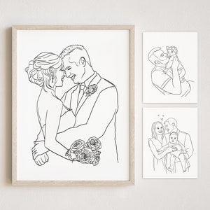 Custom Wedding Line Art Portrait, Custom Line Drawing Family, Anniversary Gift, Personalized Gifts, Sketches From Photo, Engagement Gift