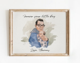 Custom Watercolor Painting from Photo, Personalized Drawing, Dad Drawing Art, Custom Family Print, Father Illustration, Couple Portrait Gift