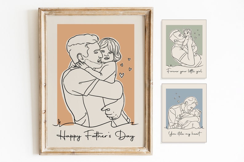 Fathers Day Gift From Wife & Daughter, First Fathers Day Gift, Custom Fathers Day Portrait, Fathers Day Art, Dad Birthday Gift image 4