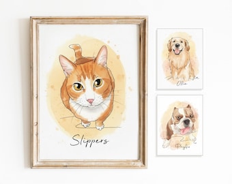 Custom Watercolor Pet Portrait, Cat Portrait From Photo, Custom Dog Cat Memorial Art, Pet Memorial Gift