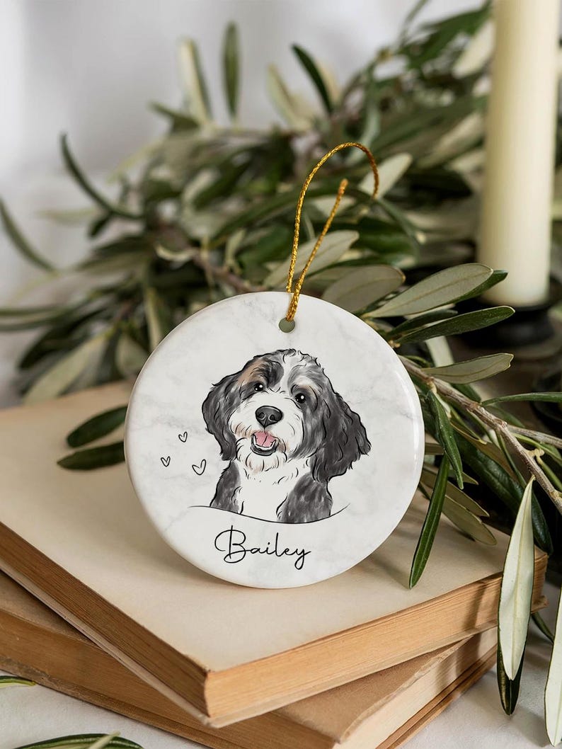 Custom Pet Ornament, Personalized Watercolor Dog/Cat Photo Ornament, Dog Christmas Ornament, Pet Memorial Gift image 4