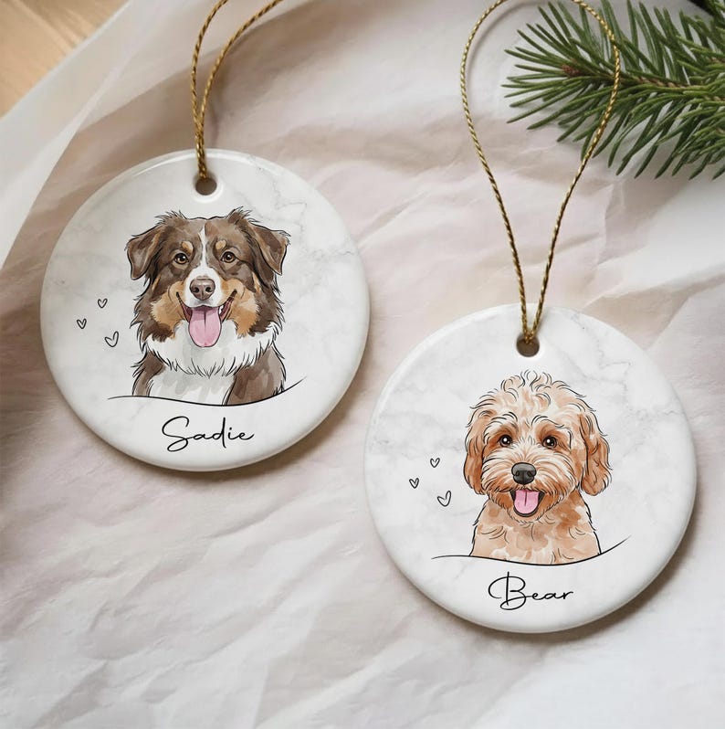 Custom Pet Ornament, Personalized Watercolor Dog/Cat Photo Ornament, Dog Christmas Ornament, Pet Memorial Gift image 3