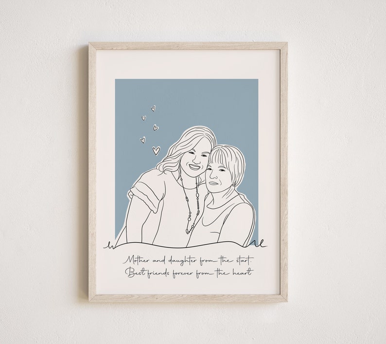 Custom Line Art Portrait from Photo, Mom & Daughter illustration, Personalized Portrait, Mothers Day Gift, Mom and Son, Art Gift for Mom image 5