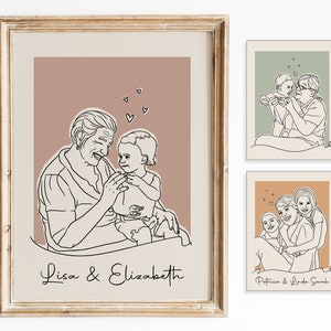 Custom Grandma and Kids Line Art Portrait from Photo, Grandma & Kids Drawing, Custom Nana Portrait, Nana Gift from Kids