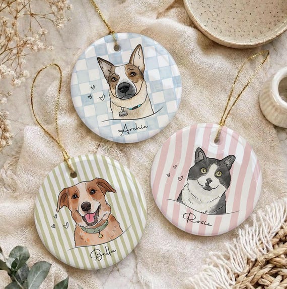 Custom Pet Ornament, Personalized Watercolor Dog/Cat Photo Ornament, Dog Christmas Ornament, Pet Memorial Gift