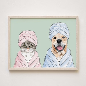 Custom Pet Portrait Bathroom, Watercolor Pet Bathroom Art, Dog Bathroom Print, Funny Cat or Dog in Bathtub image 4