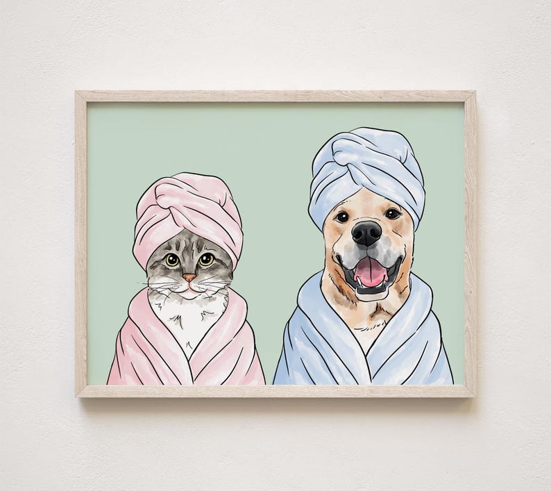 Custom Pet Portrait Bathroom, Watercolor Pet Bathroom Art, Dog Bathroom Print, Funny Cat or Dog in Bathtub image 4
