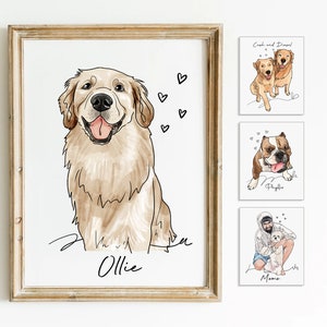 Custom Dog Portrait From Photo, Dog Line Art Watercolor, Funny Dog Art, Dog Drawing, Custom Dog Wall Art, Dog Owner Gift, Dog Art, Cat Art