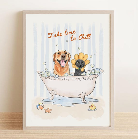 Custom Pet Portrait, Personalized Funny Bathroom Canvas Print, Dog Bathroom Art, Dog in Toilet, Pet in Bathtub Wall Art