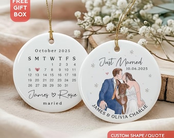 Personalized First Christmas Married Ornament, Our First Christmas Married Ornament, Couple Portrait Wedding Gift, Wedding Gifts For Couple