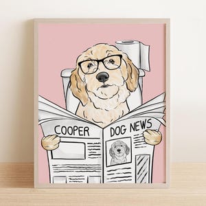 Custom Watercolor Pet Portrait, Personalized Funny Bathroom Art, Dog Cat Wall Art, Dog in Toilet, Pet in Bathtub, Dog Bathroom Print