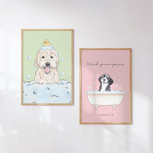 Custom Pet Portrait Bathroom, Watercolor Pet Bathroom Art, Dog Bathroom Print, Funny Cat or Dog in Bathtub