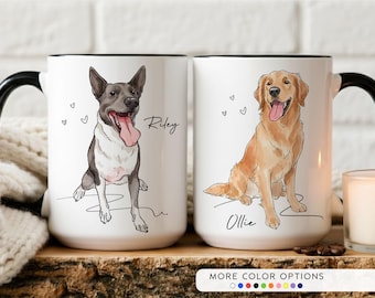 Custom Pet Mug, Personalized Pet Coffee Mug, Dog/Cat Watercolor Portrait Mug, Dog Memorial Coffee Mug