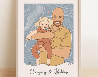 Personalized Portrait, Family Line Drawing from Photo, Art Gift for Grandpa, Custom Family Portrait