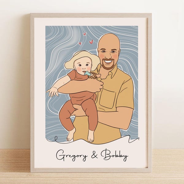 Personalized Portrait, Family Line Drawing from Photo, Art Gift for Grandpa, Custom Family Portrait