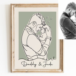 Fathers Day Gift From Wife & Daughter, First Fathers Day Gift, Custom Fathers Day Portrait, Fathers Day Art, Dad Birthday Gift image 2