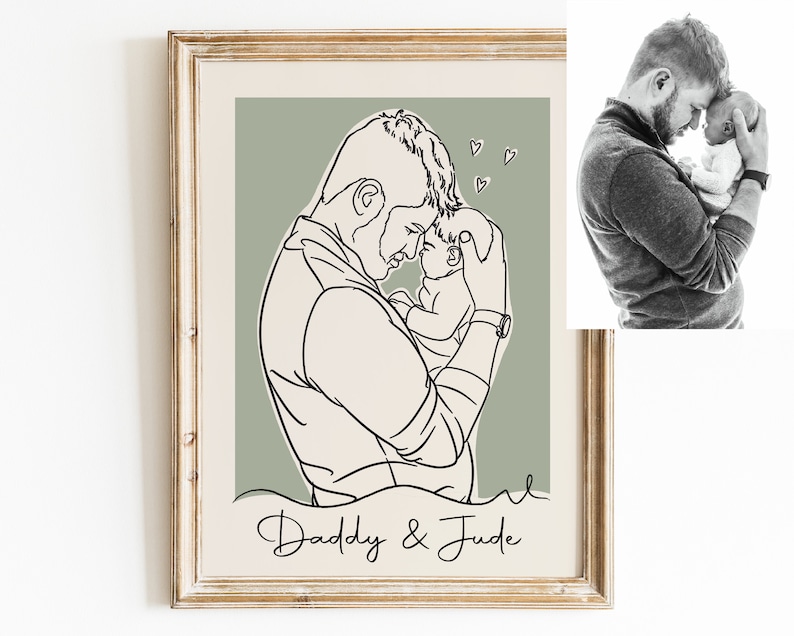 Fathers Day Gift From Wife & Daughter, First Fathers Day Gift, Custom Fathers Day Portrait, Fathers Day Art, Dad Birthday Gift image 2