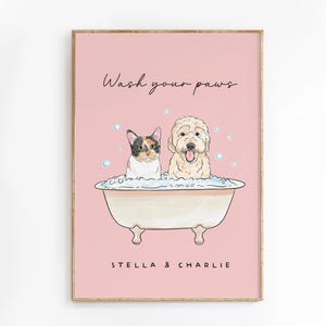 Custom Pet Portrait Bathroom, Watercolor Pet Bathroom Art, Dog Bathroom Print, Funny Cat or Dog in Bathtub image 13