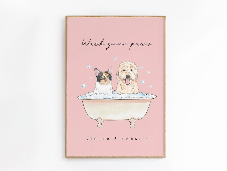 Custom Pet Portrait Bathroom, Watercolor Pet Bathroom Art, Dog Bathroom Print, Funny Cat or Dog in Bathtub image 13
