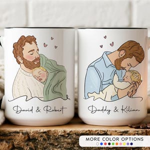 Custom Portrait Mug, Personalized Dad Mug Drawing from Photo, Dad Portrait Coffee Mug, Anniversary Mug Gift for Him