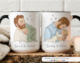 Taza personalizada con retrato, Taza personalizada para papá con dibujo a partir de una foto, Taza de café con retrato de papá, Taza de aniversario, Regalo para él