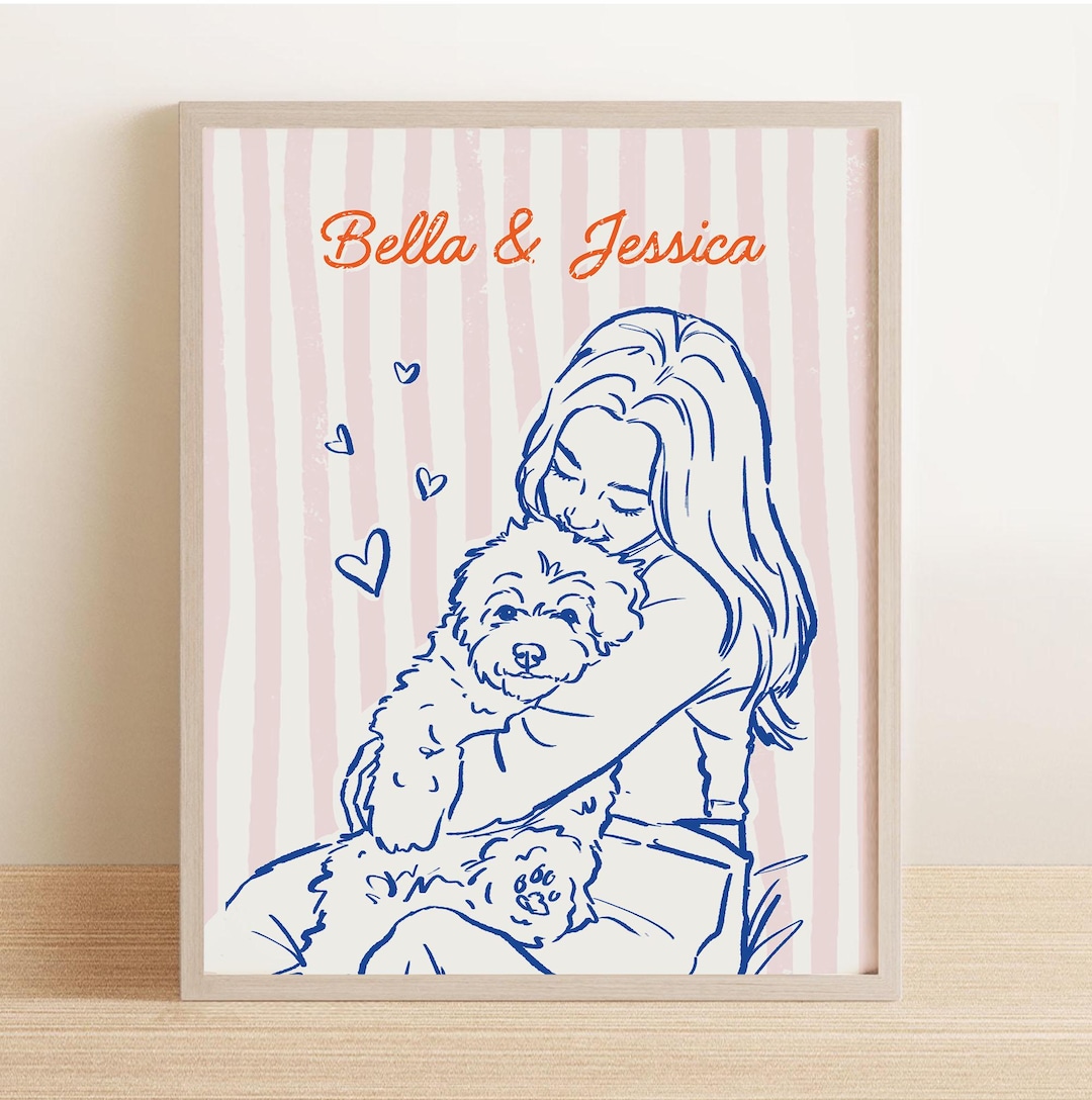 Custom Portrait With Pet, Personalized Dog Mom Portrait From Photo, Dog ...