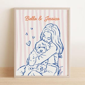 Custom Portrait with Pet, Personalized Dog Mom Portrait from Photo, Dog Cat Drawing, Pet Memorial Gift, Anniversary Gift for Him Her