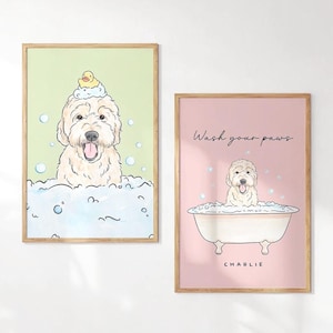 Custom Pet Portrait Bathroom, Watercolor Pet Bathroom Art, Dog Bathroom Print, Funny Cat or Dog in Bathtub image 12
