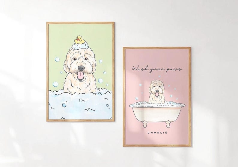 Custom Pet Portrait Bathroom, Watercolor Pet Bathroom Art, Dog Bathroom Print, Funny Cat or Dog in Bathtub image 12