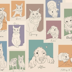 Custom Pet Portrait Line Art Wall Decor, Dog Art Cat Art Pet Line Art ...