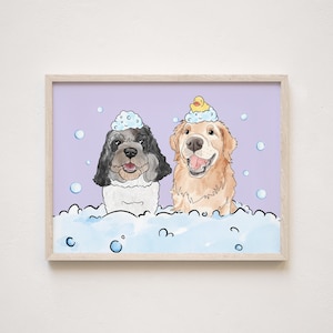 Custom Pet Portrait Bathroom, Watercolor Pet Bathroom Art, Dog Bathroom Print, Funny Cat or Dog in Bathtub image 5
