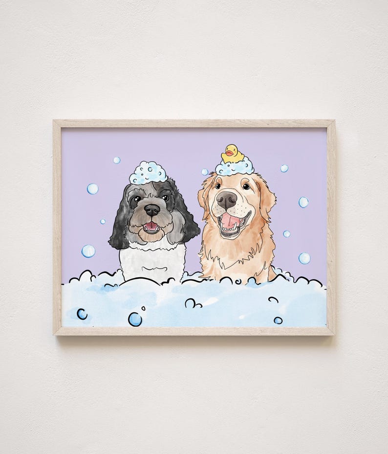 Custom Pet Portrait Bathroom, Watercolor Pet Bathroom Art, Dog Bathroom Print, Funny Cat or Dog in Bathtub image 5