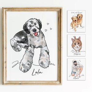 Dog Line Art Watercolor, Custom Dog Portrait From Photo, Custom Watercolor Pet Portrait, Custom Dog Wall Art, Dog Portraits From Photos