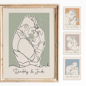 Fathers Day Gift From Wife & Daughter, Custom Dad and Kid Line Art Portrait from Photo, Custom Dad Line Drawing, Simple Father Line Sketch