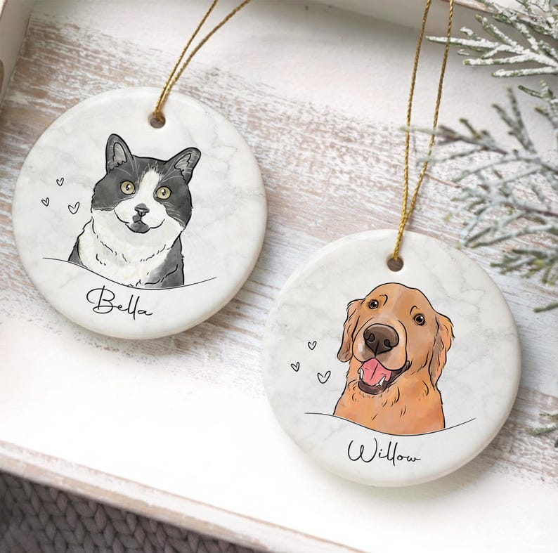 Custom Pet Ornament, Personalized Watercolor Dog/Cat Photo Ornament, Dog Christmas Ornament, Pet Memorial Gift image 13