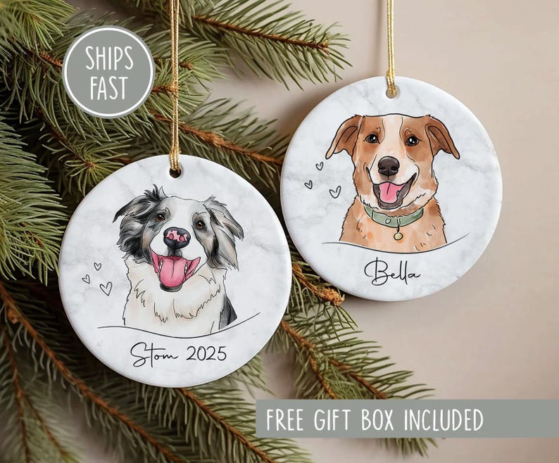 Custom Pet Ornament, Personalized Watercolor Dog/Cat Photo Ornament, Dog Christmas Ornament, Pet Memorial Gift image 14
