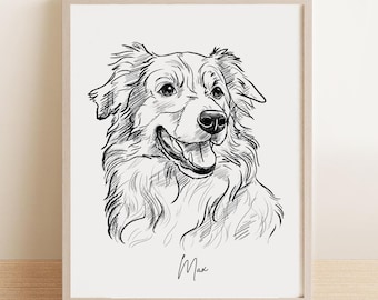 Custom Pet Portrait, Personalized Dog Cat Sketch from Photo, Pet Line Art Drawing, Digital Pet Portrait, Pet Memorial Art Gift, Simple Line