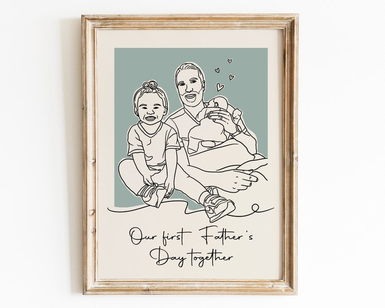 Fathers Day Gift From Wife & Daughter, First Fathers Day Gift, Custom Fathers Day Portrait, Fathers Day Art, Dad Birthday Gift image 5