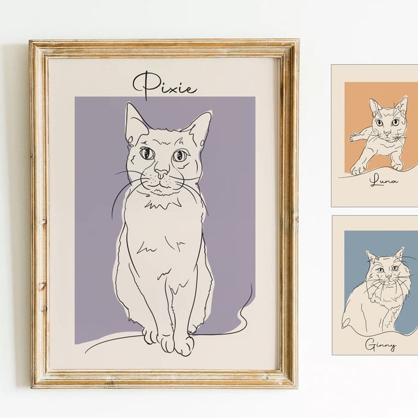 Custom Pet Portrait, Custom Line Art, Personalized Gifts, Mothers Day Gift, Cat Portrait, Cat Wall Art, Cat Decor, Cat Mom Gift, Father Day