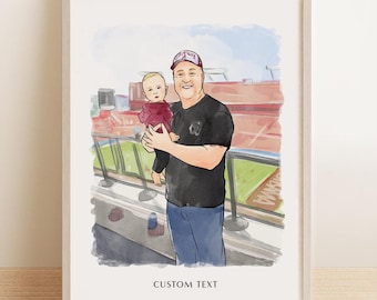 Retrato personalizado a partir de una foto, Retrato personalizado del abuelo, Primera foto del abuelo con sus hijos, Pintura familiar, Regalo de aniversario para los abuelos