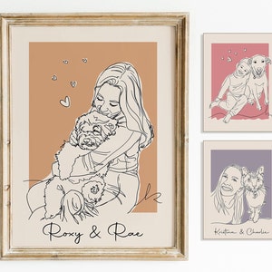 Custom Dog Mom Portrait, Dog Mom Art, Custom From Photo, Pet Line Art, Dog Mom Gift, Dog Dad Gift, Dad Gift, Best Gift for Mom, Dog Lovers