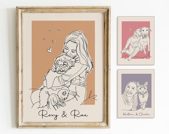 Custom Dog Mom Portrait, Dog Mom Art, Custom From Photo, Pet Line Art, Dog Mom Gift, Dog Dad Gift, Dad Gift, Best Gift for Mom, Dog Lovers