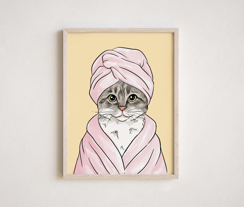 Custom Pet Portrait Bathroom, Watercolor Pet Bathroom Art, Dog Bathroom Print, Funny Cat or Dog in Bathtub image 11