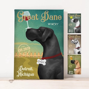 Great Dane Canvas, Great Dane Print, Great Dane Wall Decor, Custom Wall Decor, Gift for Great Dane Owner, Valentine Gift