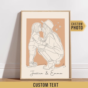 Custom Line Art Portrait from Photo, Mom & Daughter illustration, Personalized Portrait, Mothers Day Gift, Mom and Son, Art Gift for Mom