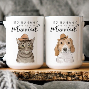 Custom Watercolor Engagement Pet Mug, Bridal Shower Gift, Bachelorette Gift, Newly Engaged Gift, Dog Portrait from Photo,Engagement Pet Gift