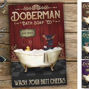 Doberman Pinscher Bath Soap Canvas, Custom Pet Bathtub Canvas, Custom Gift Bathroom Canvas, Custom Pet Portrait, Bereavement Gift